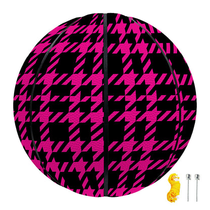 Hot Pink And Black Houndstooth Print Basketball