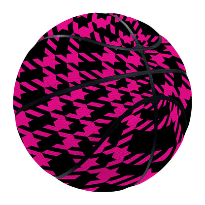 Hot Pink And Black Houndstooth Print Basketball
