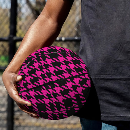 Hot Pink And Black Houndstooth Print Basketball