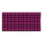 Hot Pink And Black Houndstooth Print Beach Towel