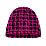 Hot Pink And Black Houndstooth Print Beanie