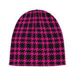 Hot Pink And Black Houndstooth Print Beanie