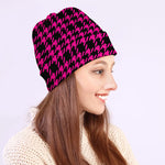 Hot Pink And Black Houndstooth Print Beanie
