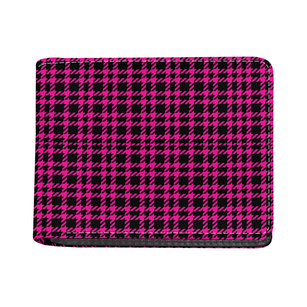 Hot Pink And Black Houndstooth Print Bifold Wallet