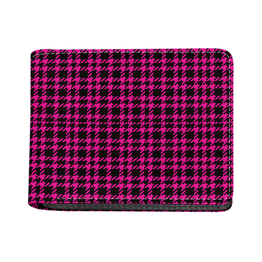 Hot Pink And Black Houndstooth Print Bifold Wallet