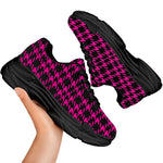 Hot Pink And Black Houndstooth Print Black Chunky Shoes