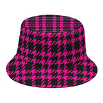 Hot Pink And Black Houndstooth Print Bucket Hat
