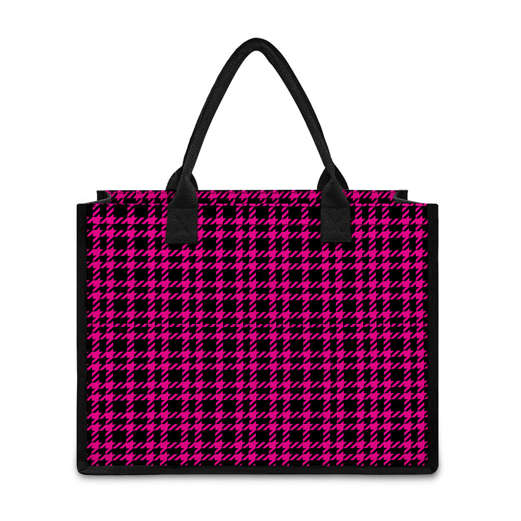 Hot Pink And Black Houndstooth Print Canvas Tote Bag
