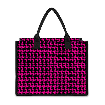 Hot Pink And Black Houndstooth Print Canvas Tote Bag
