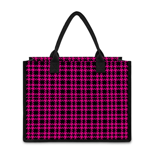 Hot Pink And Black Houndstooth Print Canvas Tote Bag
