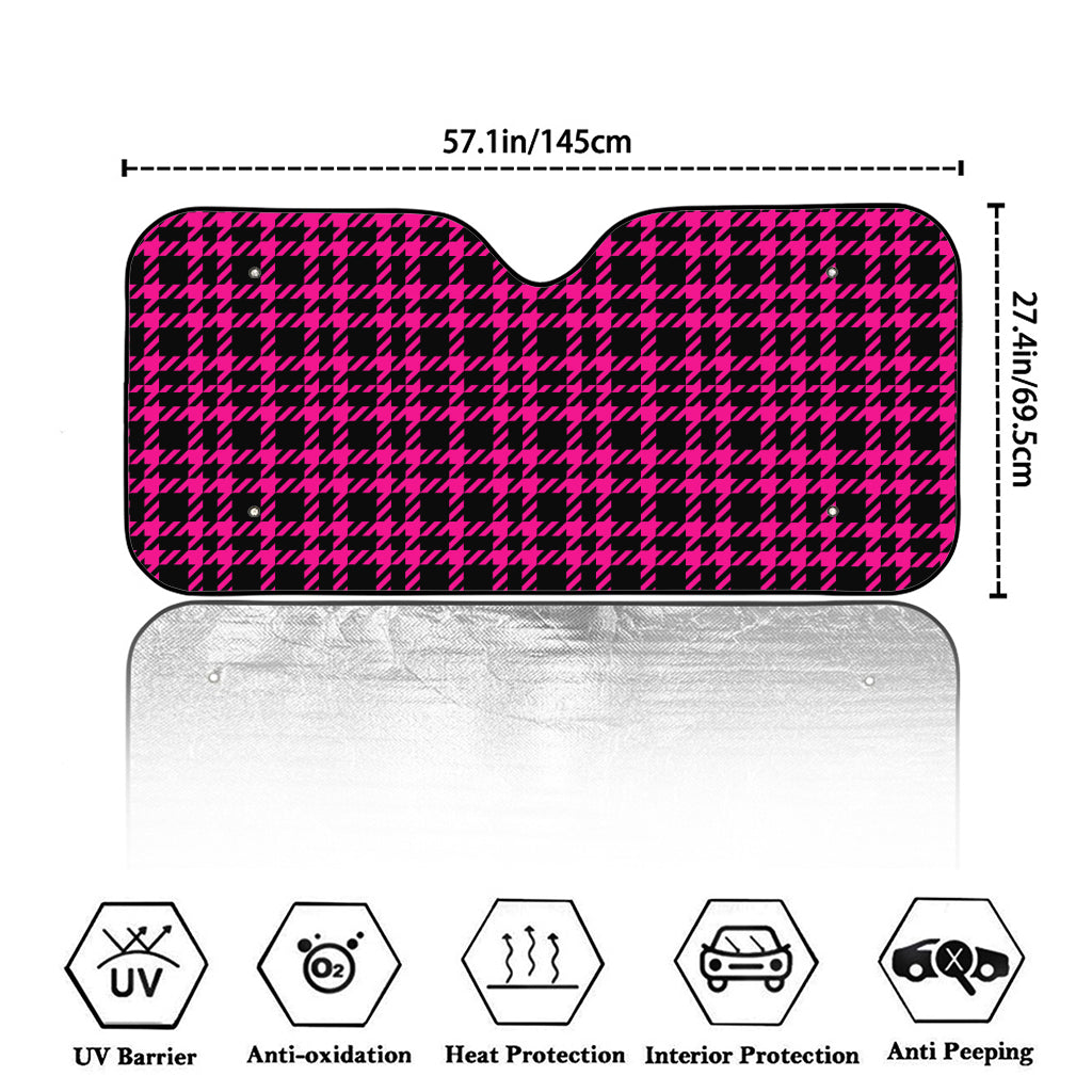 Hot Pink And Black Houndstooth Print Car Windshield Sun Shade