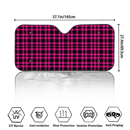 Hot Pink And Black Houndstooth Print Car Windshield Sun Shade