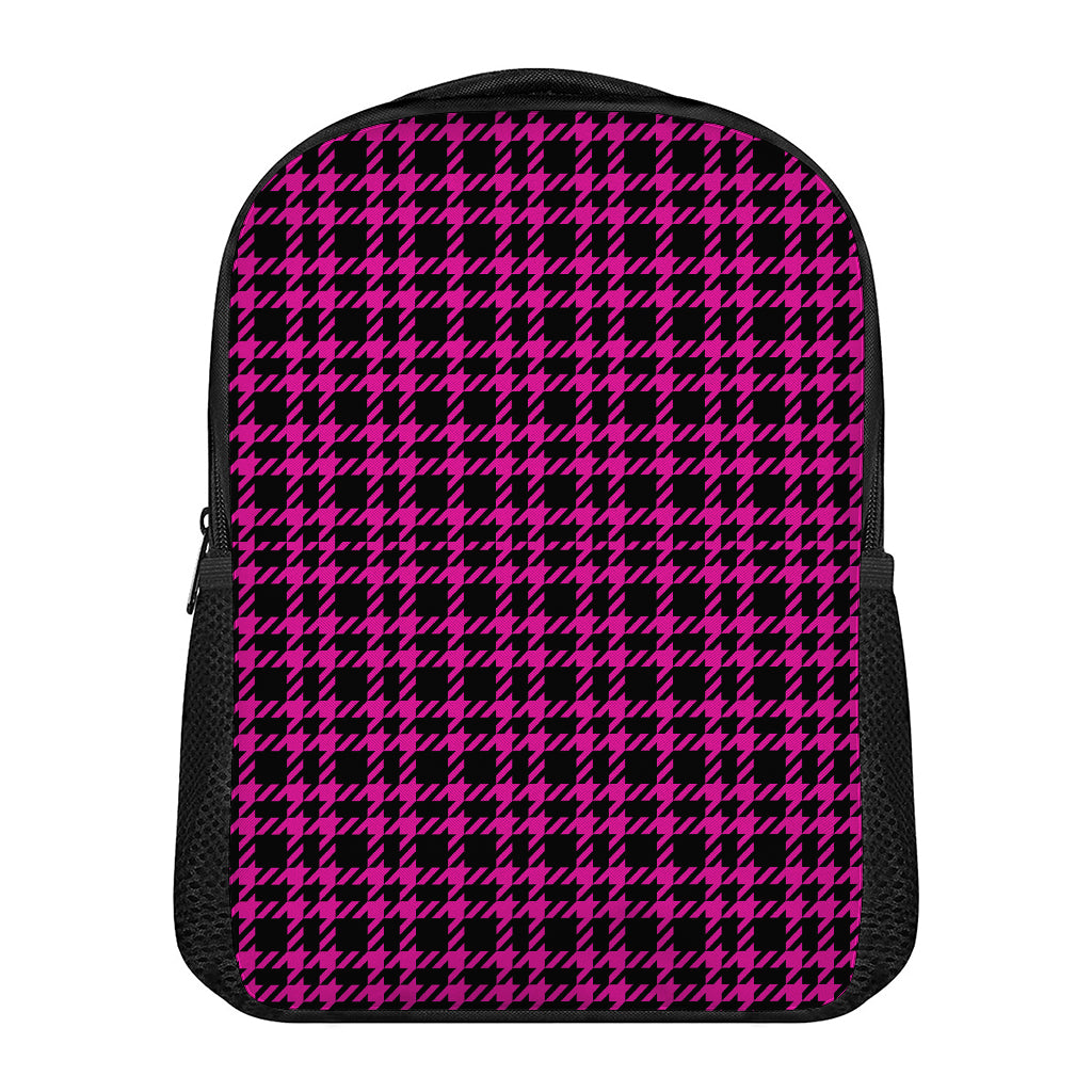 Hot Pink And Black Houndstooth Print Casual Backpack