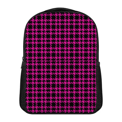 Hot Pink And Black Houndstooth Print Casual Backpack