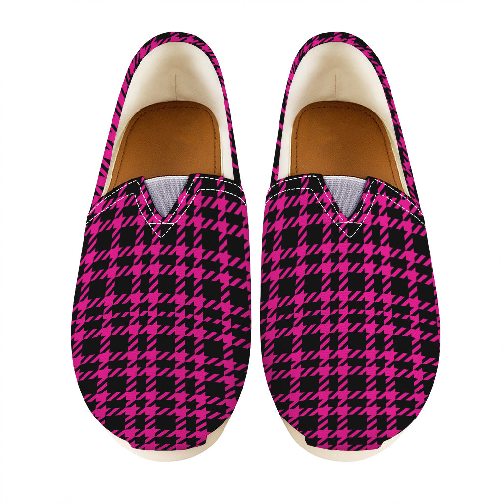 Hot Pink And Black Houndstooth Print Casual Shoes