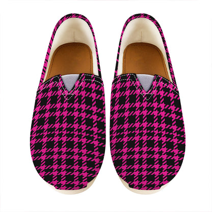 Hot Pink And Black Houndstooth Print Casual Shoes