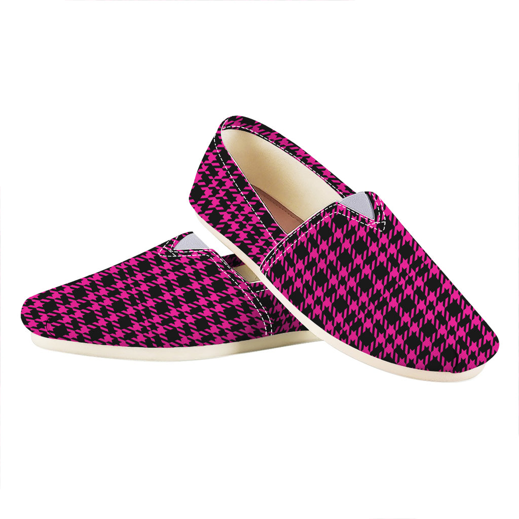 Hot Pink And Black Houndstooth Print Casual Shoes