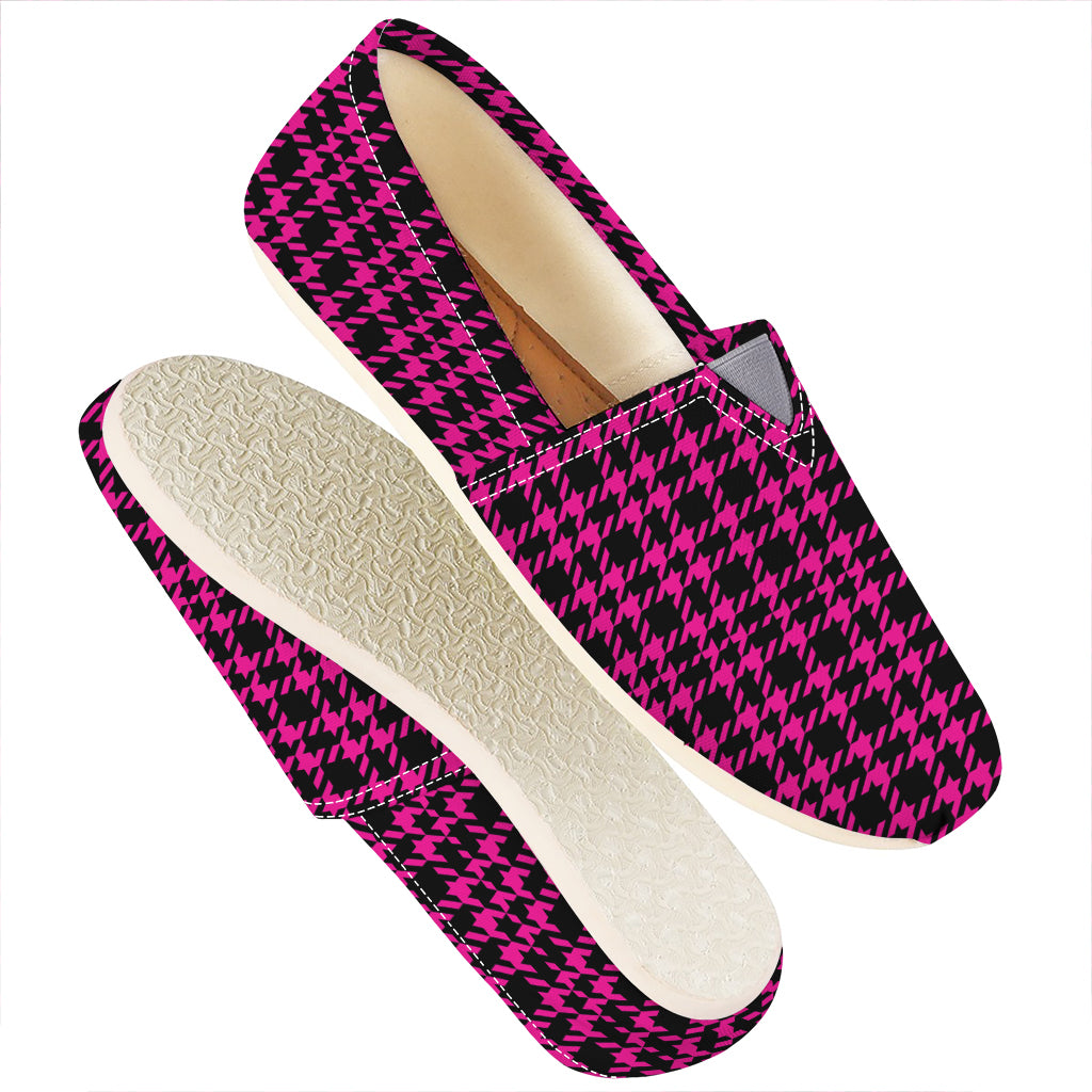 Hot Pink And Black Houndstooth Print Casual Shoes