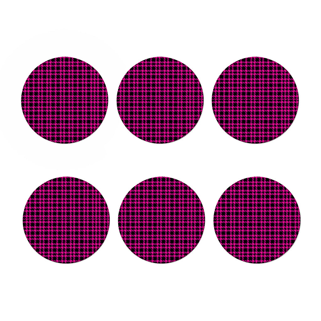 Hot Pink And Black Houndstooth Print Coaster Set