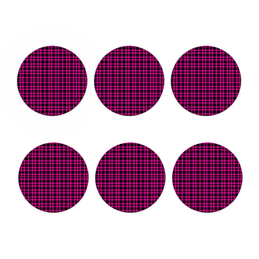 Hot Pink And Black Houndstooth Print Coaster Set