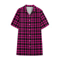 Hot Pink And Black Houndstooth Print Cotton Hawaiian Shirt