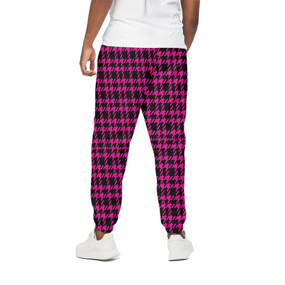 Hot Pink And Black Houndstooth Print Cotton Pants
