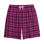 Hot Pink And Black Houndstooth Print Cotton Shorts