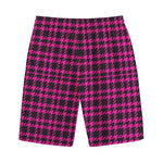 Hot Pink And Black Houndstooth Print Cotton Shorts