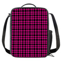 Hot Pink And Black Houndstooth Print Crossbody Lunch Bag