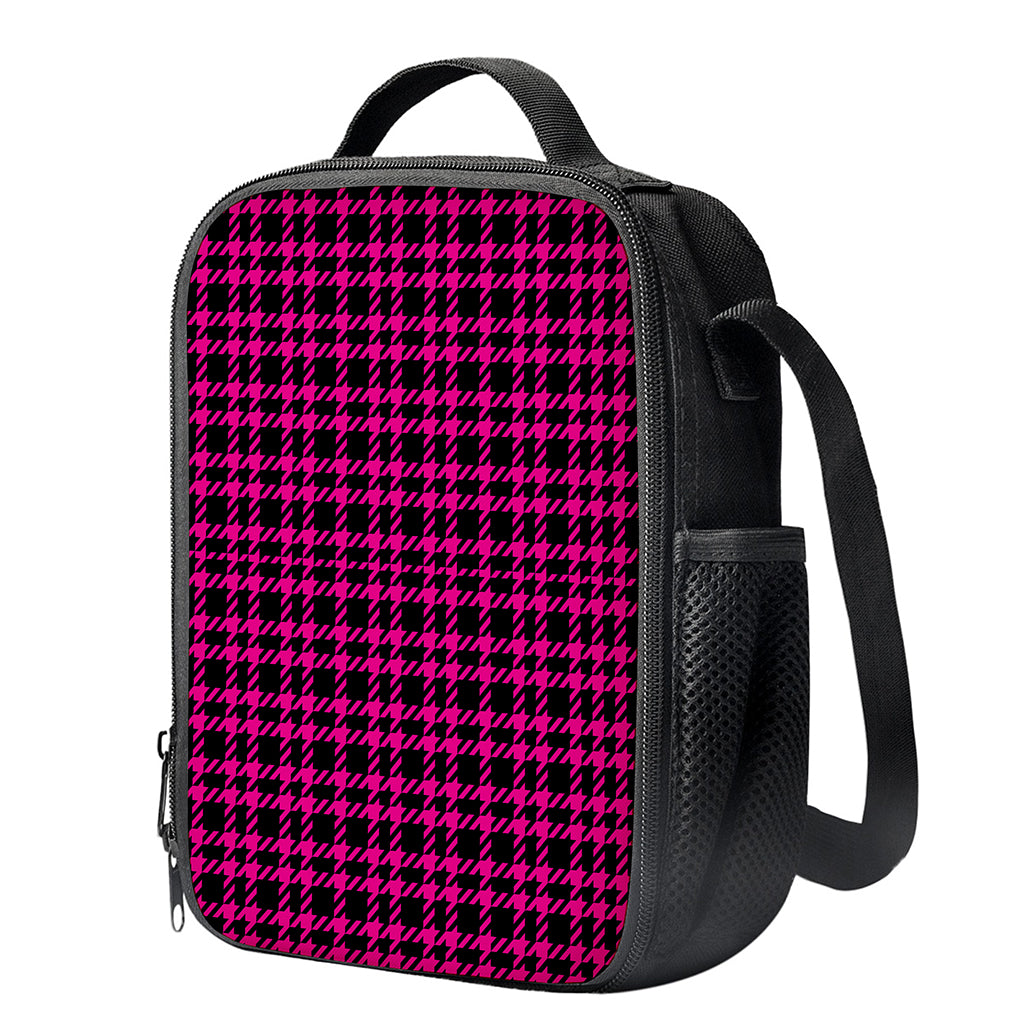 Hot Pink And Black Houndstooth Print Crossbody Lunch Bag