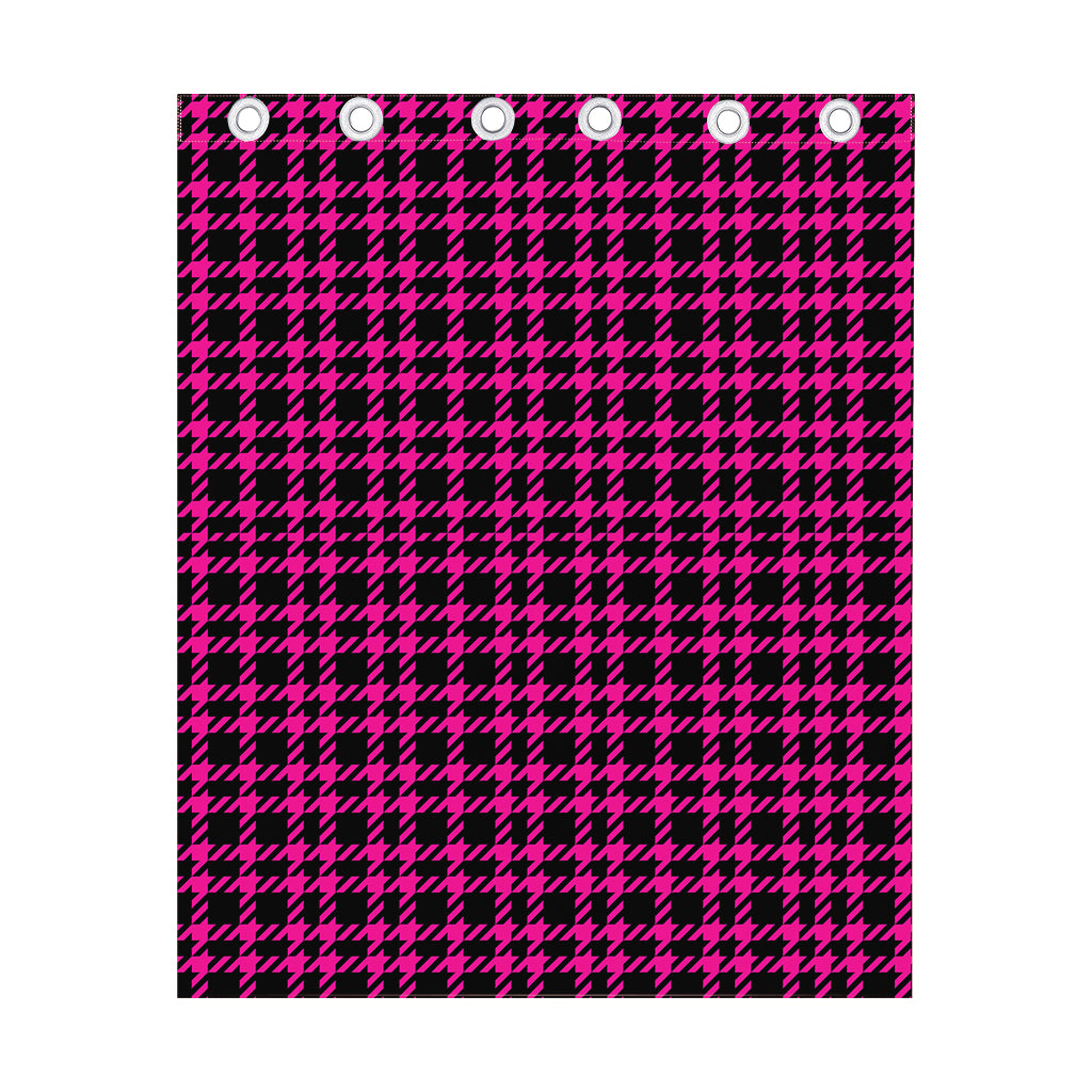 Hot Pink And Black Houndstooth Print Curtain