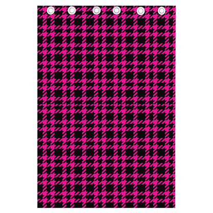 Hot Pink And Black Houndstooth Print Curtain
