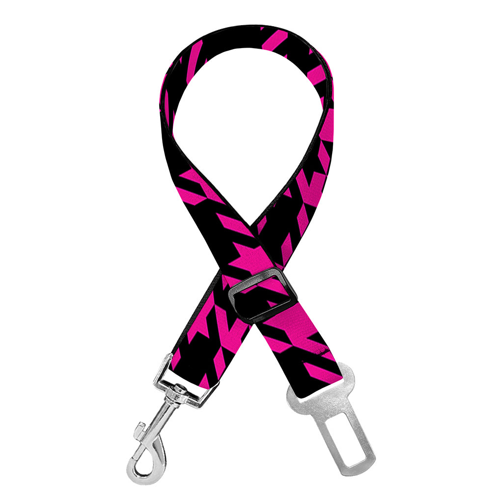 Hot Pink And Black Houndstooth Print Dog Seat Belt