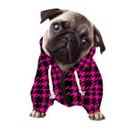 Hot Pink And Black Houndstooth Print Dog Zip Up Hoodie