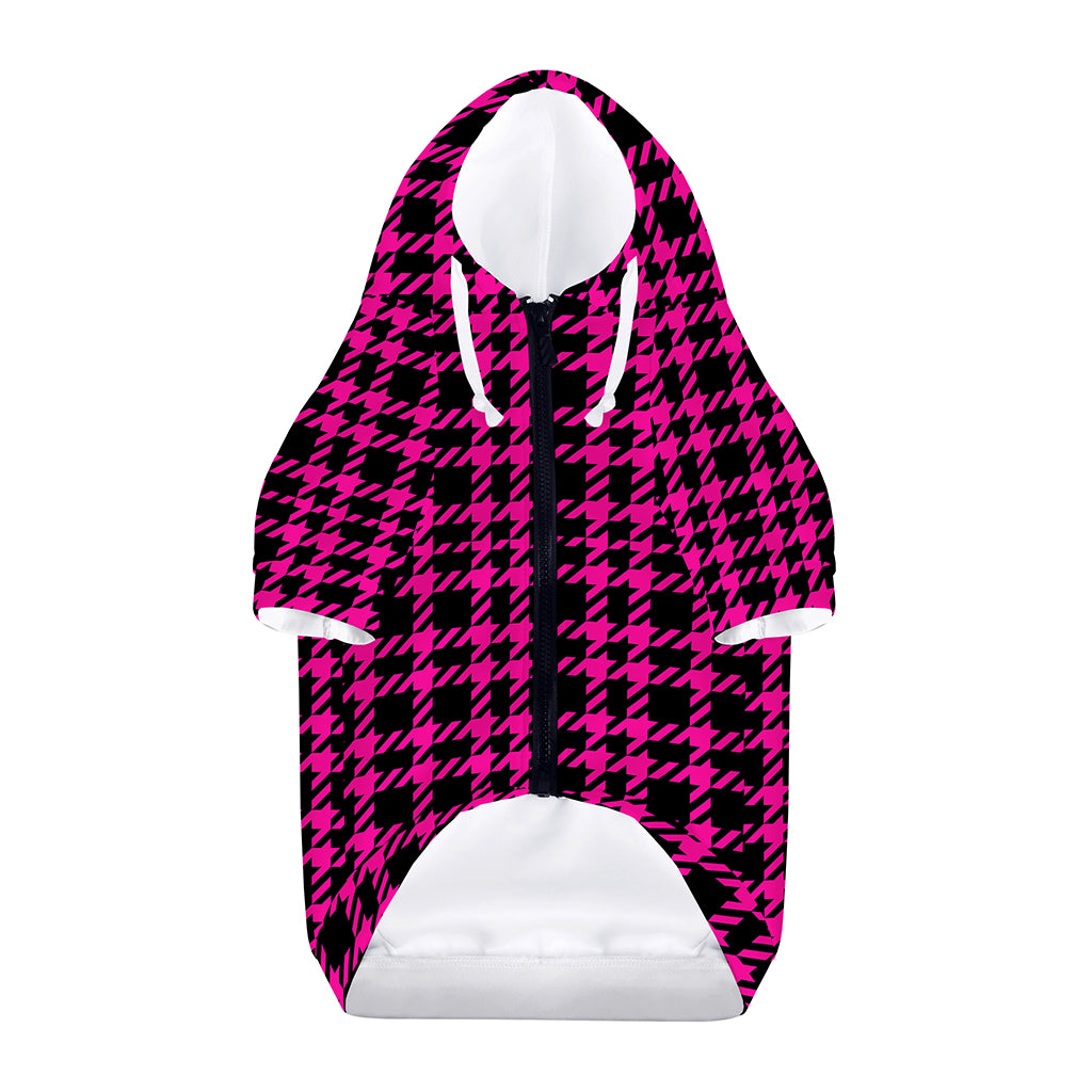 Hot Pink And Black Houndstooth Print Dog Zip Up Hoodie