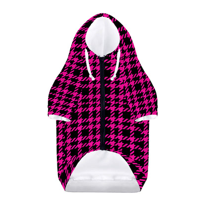 Hot Pink And Black Houndstooth Print Dog Zip Up Hoodie