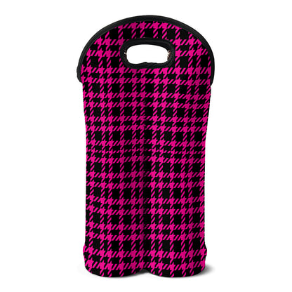 Hot Pink And Black Houndstooth Print Double Neoprene Wine Tote