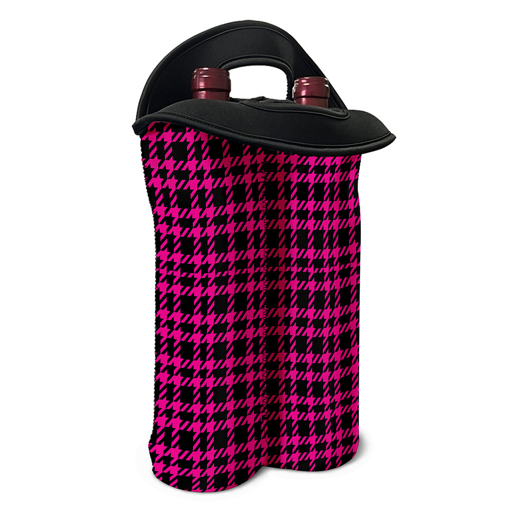 Hot Pink And Black Houndstooth Print Double Neoprene Wine Tote
