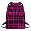 Hot Pink And Black Houndstooth Print Drawstring Backpack