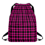 Hot Pink And Black Houndstooth Print Drawstring Backpack