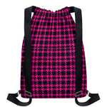 Hot Pink And Black Houndstooth Print Drawstring Backpack