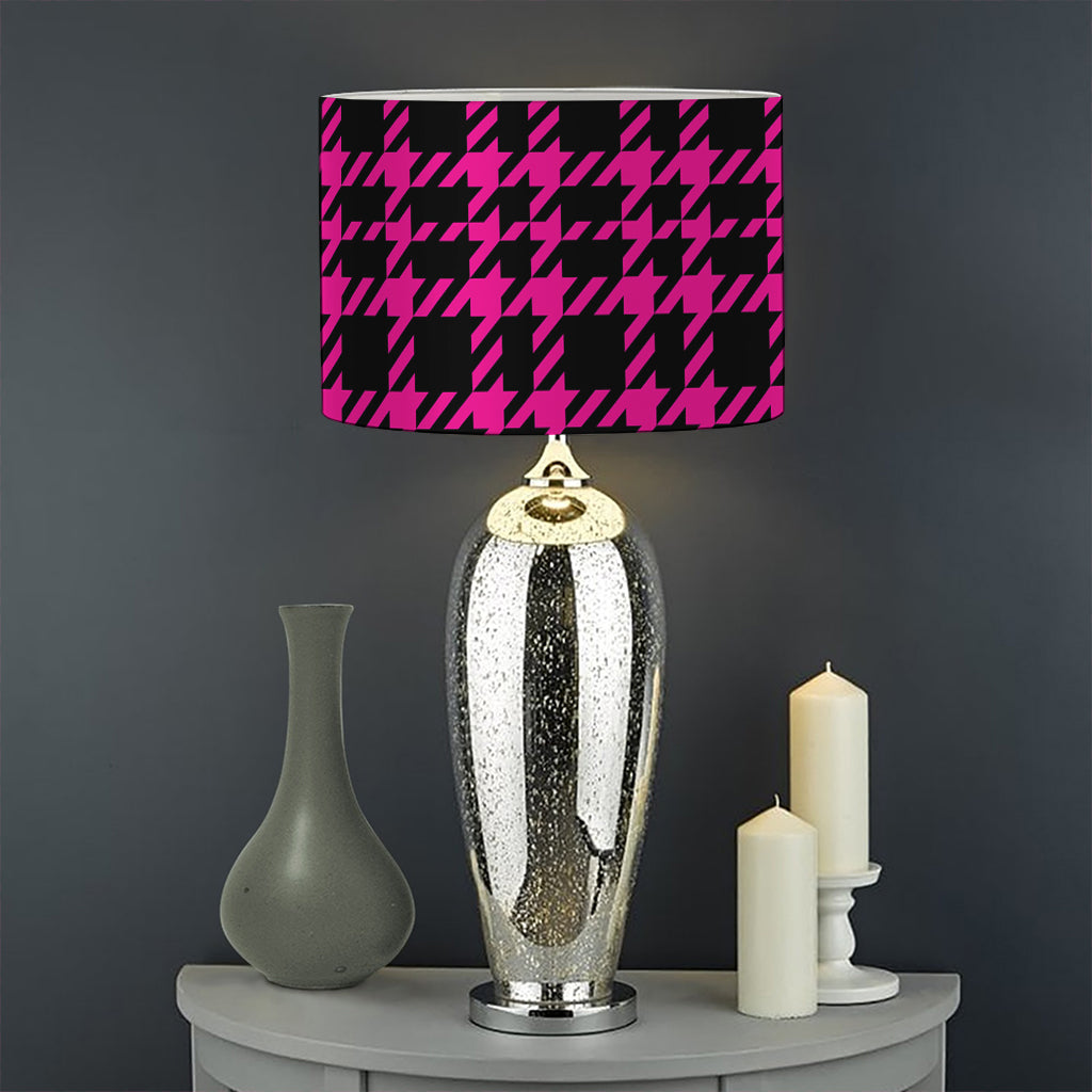 Hot Pink And Black Houndstooth Print Drum Lamp Shade
