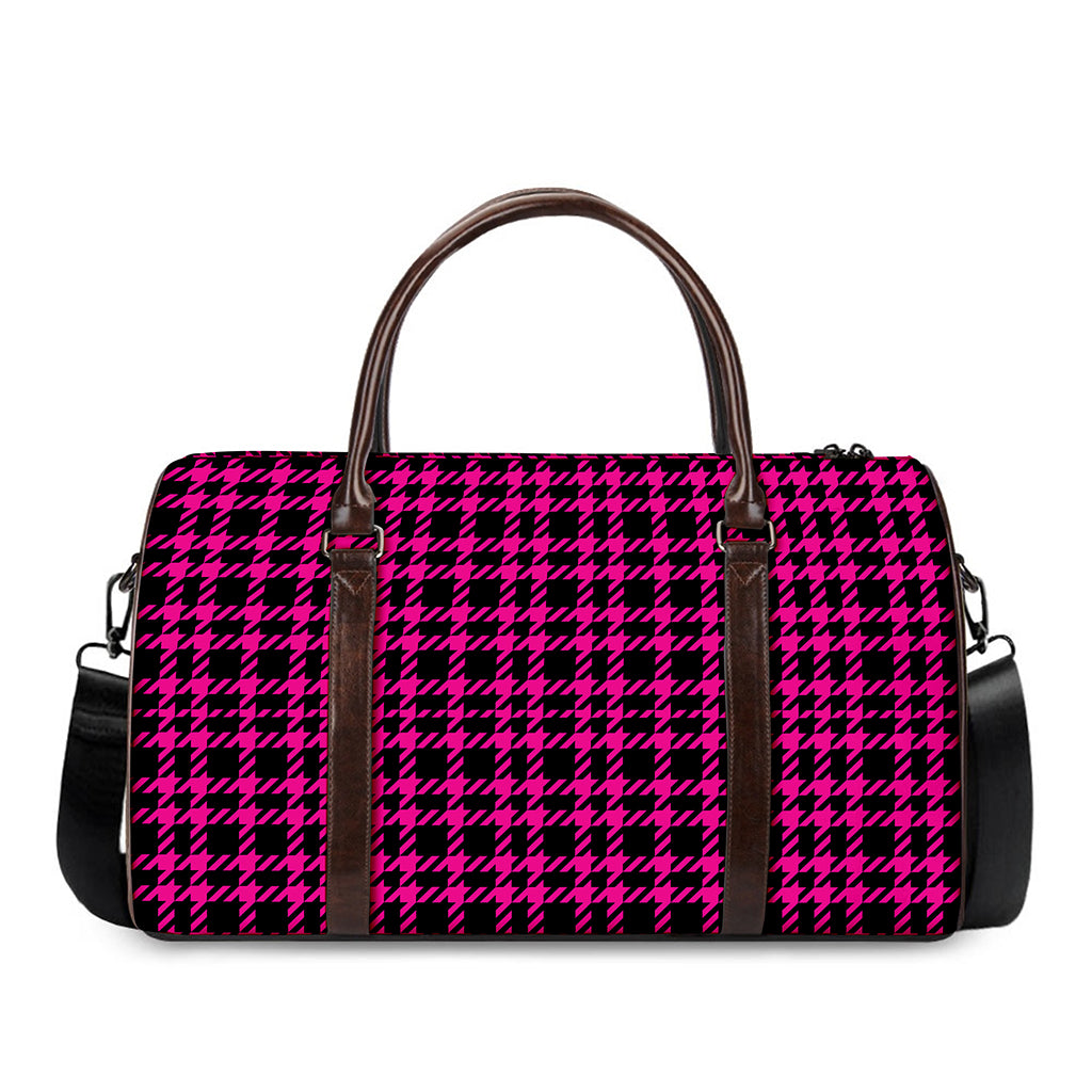 Hot Pink And Black Houndstooth Print Duffle Bag