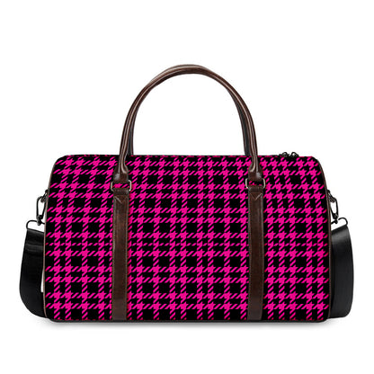 Hot Pink And Black Houndstooth Print Duffle Bag