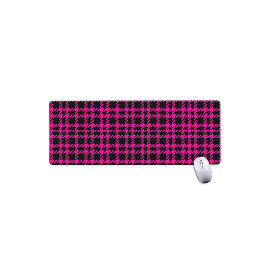 Hot Pink And Black Houndstooth Print Extended Mouse Pad