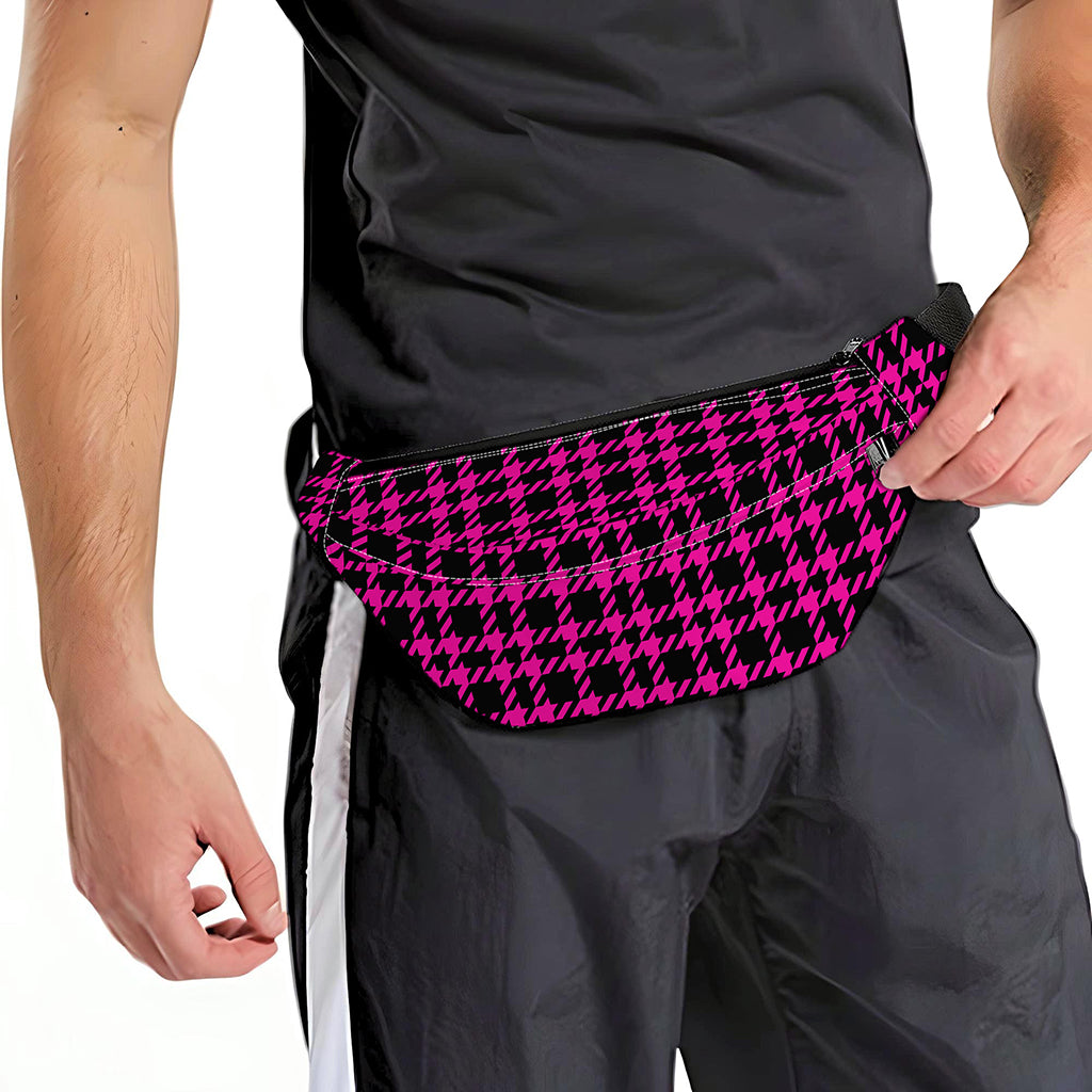 Hot Pink And Black Houndstooth Print Fanny Pack
