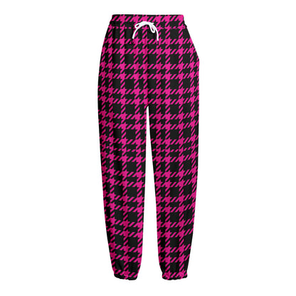 Hot Pink And Black Houndstooth Print Fleece Lined Knit Pants