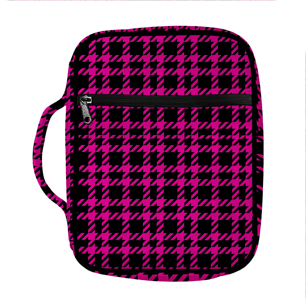 Hot Pink And Black Houndstooth Print Front Pocket Bible Bag