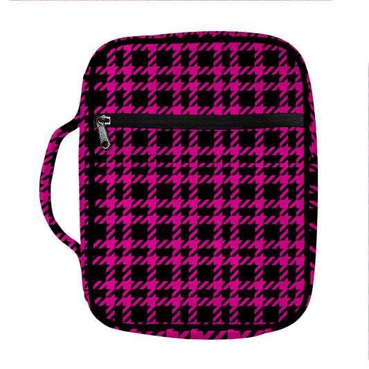Hot Pink And Black Houndstooth Print Front Pocket Bible Bag