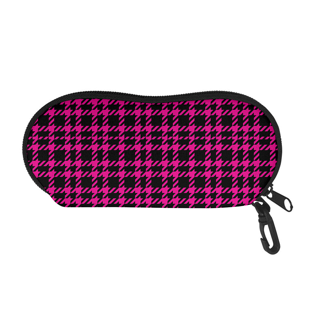 Hot Pink And Black Houndstooth Print Glasses Case